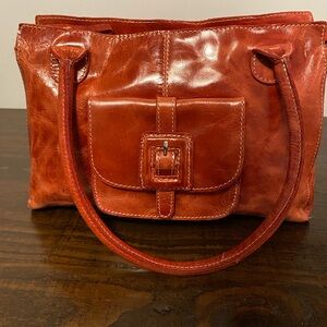 Y2K Leather Handbag - Deep orange with white stitching
